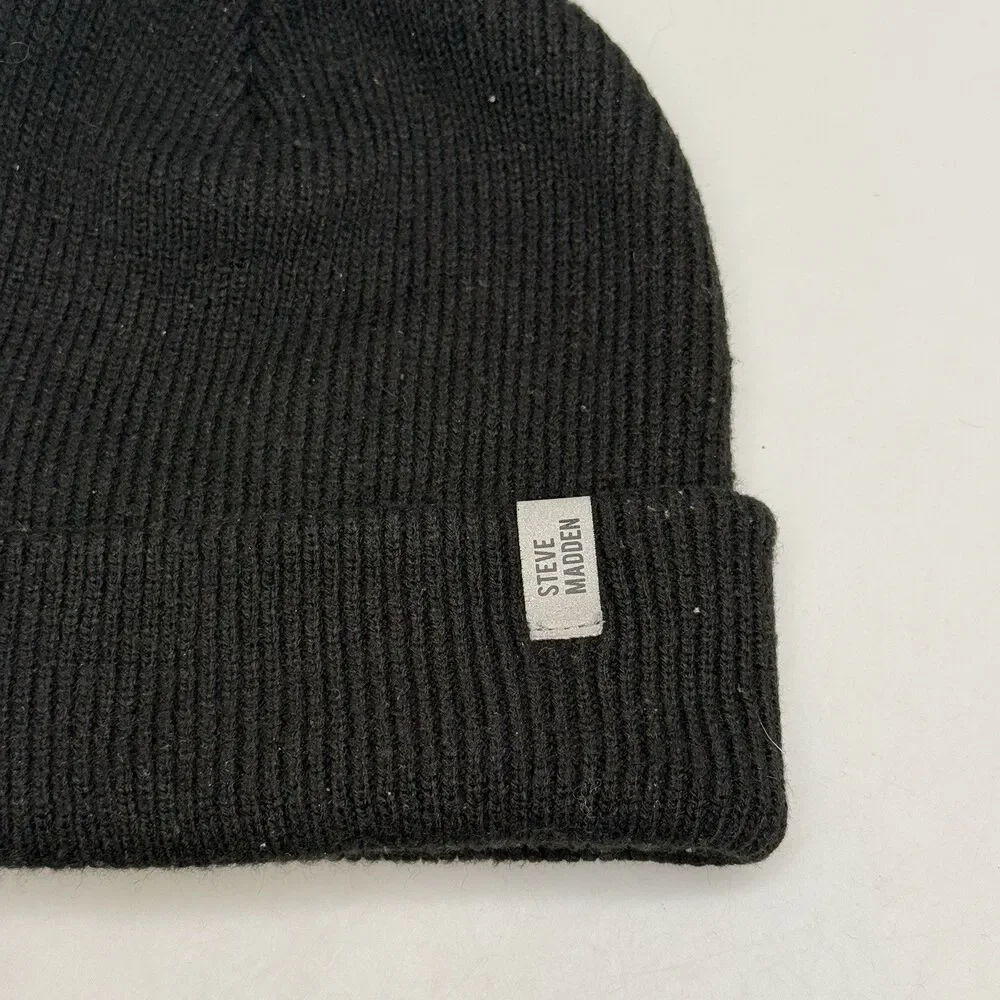Steve Madden Women's Black Knit Beanie 100% Acrylic OSFA Winter Hat